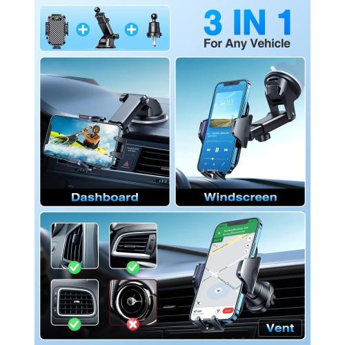 VANMASS Car Phone Holder 2026 Ultimate Military-Grade Strongest Suction & Clip Windshield Dashboard【Newest Best Strongest】 Cell Phone Automotive Dash Gauge Accents for iPhone 18 Pro Max 17 16 15 14