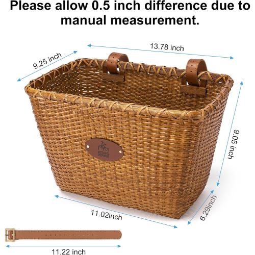 Bike Basket, Handmade Rattan Bicycle Baskets, Front Bike Baskets for Women’, Retro Style Bike Baskets for Adult Bikes
