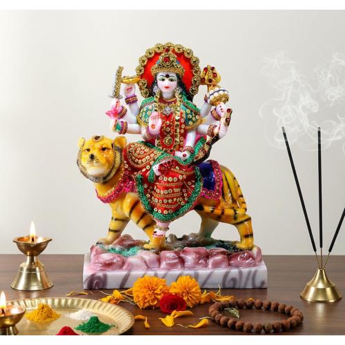 Esplanade Maa Durga MATA Rani Murti Idol Statue Sculpture for Home Mandir - Resin - 10 Inches - Multi