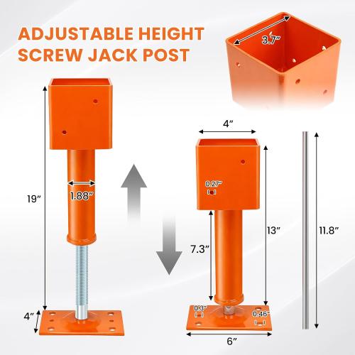 Screw Jack Post 2 Pack, 4x4 Adjustable House Jacks for Leveling, 13-19 Height Range, 24700 lbs Max Load Capacity, Heavy-Duty Steel Post for Crawlspace, Basement, and Foundation Repair