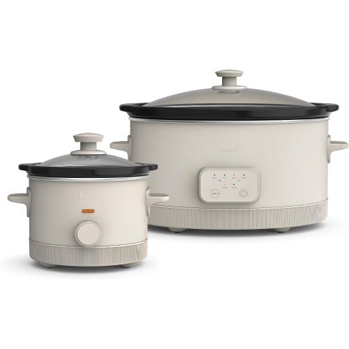 BELLA 1.5 Qt Slow Cooker   6 Qt Programmable Slow Cooker, EverGood™ Ceramic Nonstick Coating, Adjustable Temperature, Dishwasher Safe Stoneware Pot & Tempered Glass Lid, Cool Touch Handles, Oatmilk ‼️possible stains and missing pieces ‼️