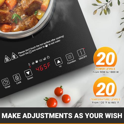 AMZCHEF Portable Induction Cooktop, 20 Temperature & Power Levels, 1800W