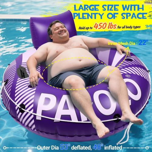 Pool Float Adult, 53 Large Inflatable River Tube Float, River Tubes for Floating Heavy Duty with Mesh Bottom, Comfortable Backrest & 2 Cup Holders & Durable Grab Handles,450 lbs Weight Capacity