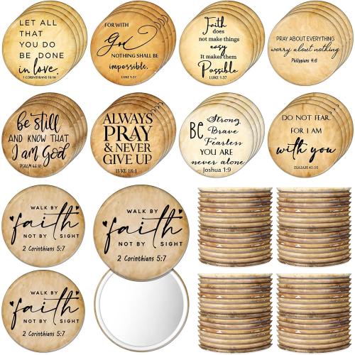GlikCeil 72 Pcs Christian Compact Mirrors Bulk, Mini Bible Verse Mirrors