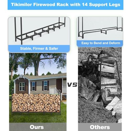 8ft Firewood Rack Holder, Adjustable Heavy Duty Fire Log Stacker Stand for Fireplace, Outdoor Indoor Metal Wood Pile Storage Organizer, Patio Logs Stand tool, Black