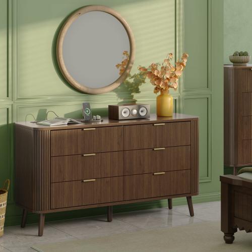 George Oliver 57 Wide Fluted 6 Drawer Double Dresser with Charging Station & Reviews
