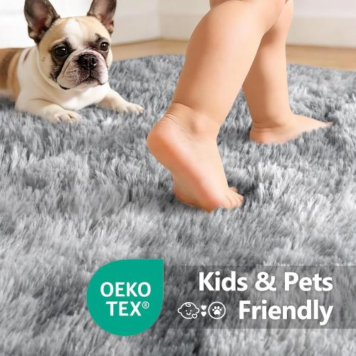 Extra Large Fluffy Area Rugs for Living Room Tie-Dyed Light Grey