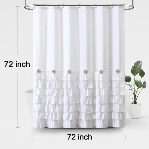 Ruffle Farmhouse Shower Curtain, White Vintage Shower Curtains for Bathroom Fabric Cute Rustic Cloth, 72 W X 72 L Inch