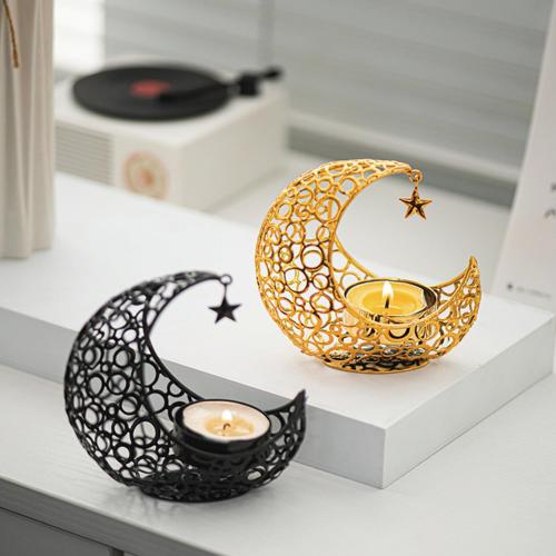 Moon Tea Light Candle Holder, Black Metal Decorative Candle Stand for Home Decor, Gift (2Pcs)