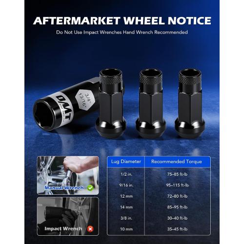 OMT M12x1.25 Lug Nuts with Cone Seat, 20pcs Lug Nuts Set with 1 Socket Key