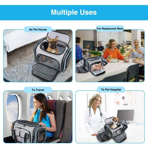 Size 19.5L x 12W x 12H Airline Approved Pet Carrier, Large Soft Sided Pet Travel TSA Carrier 4 Sides Expandable Cat Collapsible Carriers with Removable Fleece Pad and Pockets for Cats Dogs and Small Animals