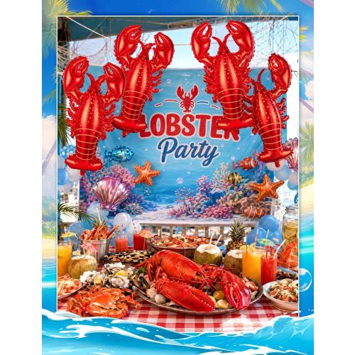 8Pcs Crawfish Balloons Giant Lobster Foil Balloons