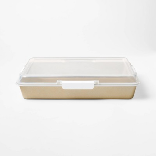 9x13 Nonstick Aluminized Steel Cake Pan Set with Lid Gold - Figmint™