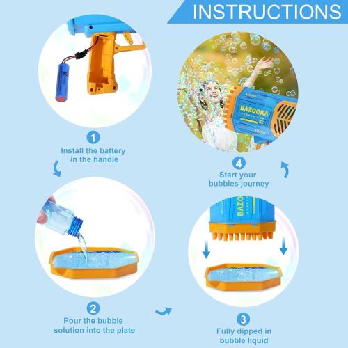 Deserthome 69-Hole Blue Bubble Bazooka Gun with Lights & Bubble Solution