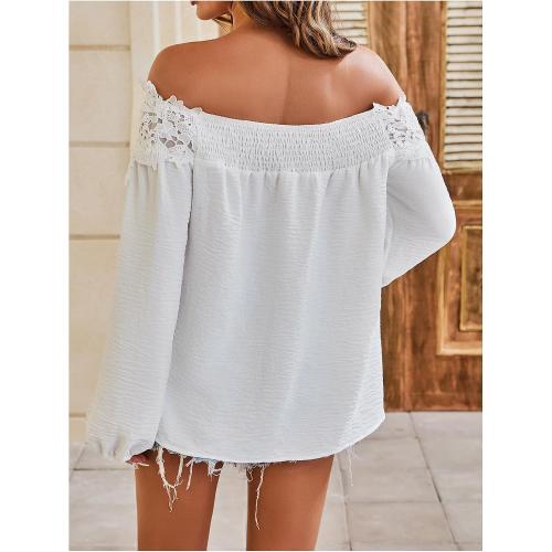 SweatyRocks Women's Lace Off The Shoulder Top Long Sleeve Vacation Blouse