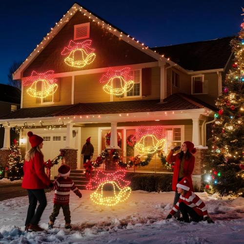 Joomer 33‘’ Christmas Lights Outdoor Bell Neon Super-Bright Large LED Christmas Light Decoration with Timer Waterproof for Outdoor Home Party Wall Hanging Holiday(Warm White & Red)