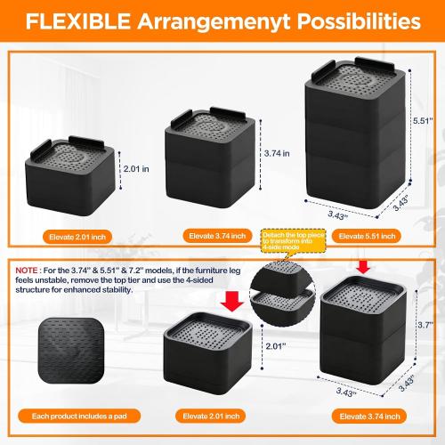 Bed Risers Furniture Risers Heavy Duty, Single Layer Lift 2 Inches
