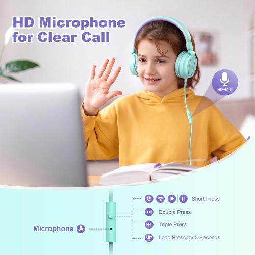 AILIHEN I35 Kids Headphones for School with Mic, 93dB Volume, Green Purple