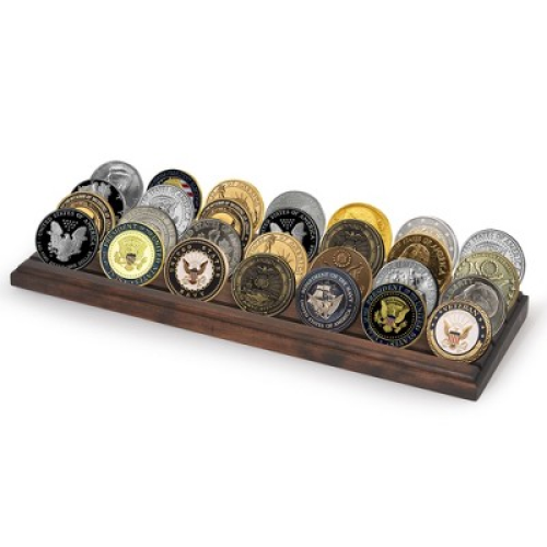 Americanflat 12x4 Challenge Coin Display with 4 Rows in Walnut - Military Coin Display Stand in Solid Engineered Wood