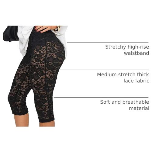 TZLDN Women Lace Capri Leggings Sexy Sheer Y2k Going Out Cropped Pants