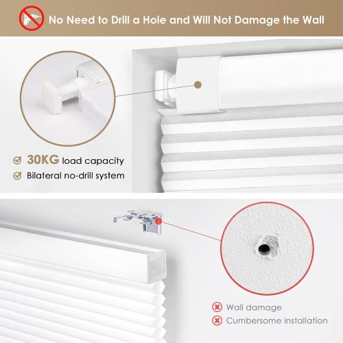LazBlinds No Tools No Drill Cordless Cellular Shades, Blackout Light Blocking Honeycomb Shades for Home, Thermal Insulation Blinds for Windows, 29 W x 64 H, White