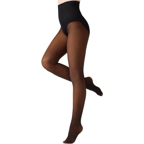 Womens Fleece Lined Tights Control Top Triangle Crotch Thermal Leggings Fake Translucent Warm Stockings