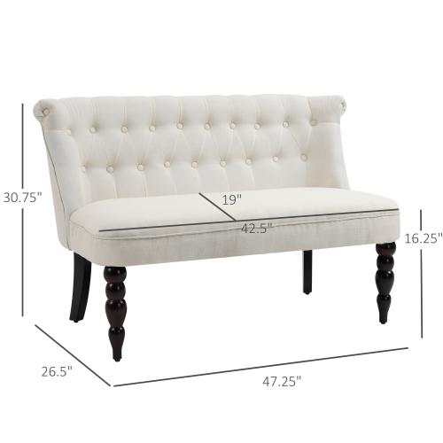 HomCom  Upholstered Armless Fabric Loveseat with Button Tufted Design for Living Room with Wood Legs Cream White