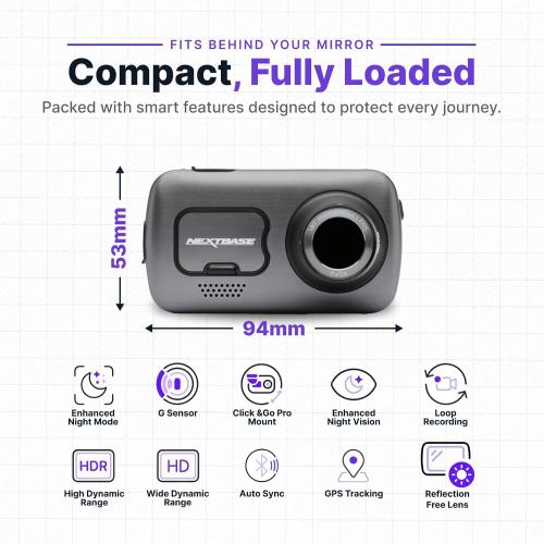 Nextbase 612GW Dash Cam Full 4K/30fps UHD Recording in Car DVR Camera- 140° Front- Wi-Fi, GPS, Bluetooth- Super Slow Motion @ 120fps- Image Stabilisation- what3words- Night Vision- Alexa Built-in