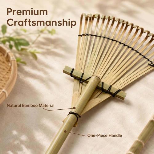 Bamboo Garden Rake 20 Tines 27 Inch Hand Leaf Rake for Yard Lawn Soil Care