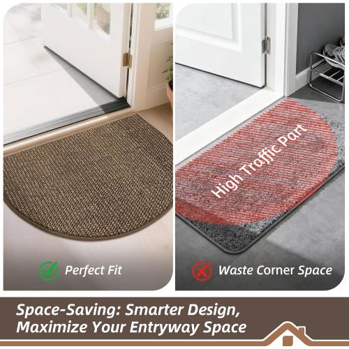 BEQHAUSE Dirt Trapper Door Mat 17 x 30 Half Circle Non Slip Rugs, Brown