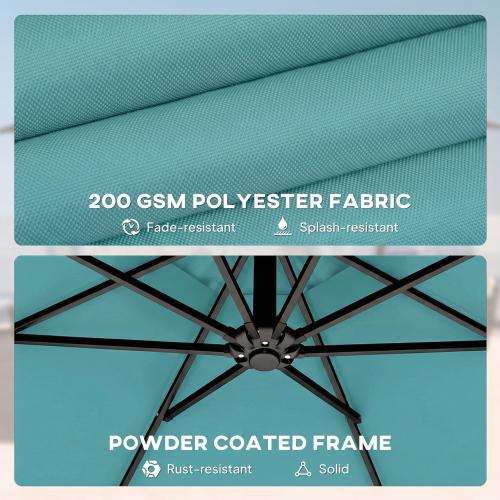 Outsunny 10 ft Offset Patio Umbrella with Cover, Hanging Cantilever Umbrella with 360° Rotation, Crank Handle, Tilt, Sky Blue