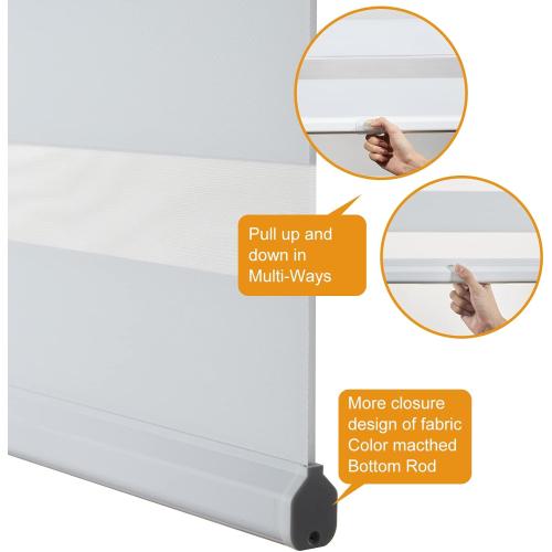 Persilux Cordless Zebra Blinds for Windows Free-Stop Roller Window Shades (22 W X 64 H, White) Dual Layer Light Control for Day and Night, Light Filtering Sheer Shades for Home, Easy to Install