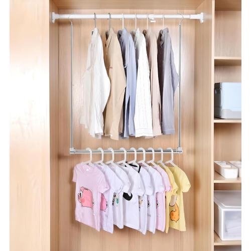 Adjustable Hanging Closet Rod, Extender Hanging Rod, Closet Hanging Organizer, Heavy Duty Closet Bar, Hanging Rod (1 Pack, Chrome)