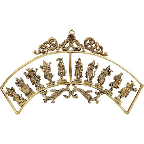 eSplanade - Brass Vishnu Dashavatar Dashavatara Dasavatharam - Ten Incarnations Avtars - Ten Incarnations of Lord Vishnu - Wall Hanging (13 Inch)