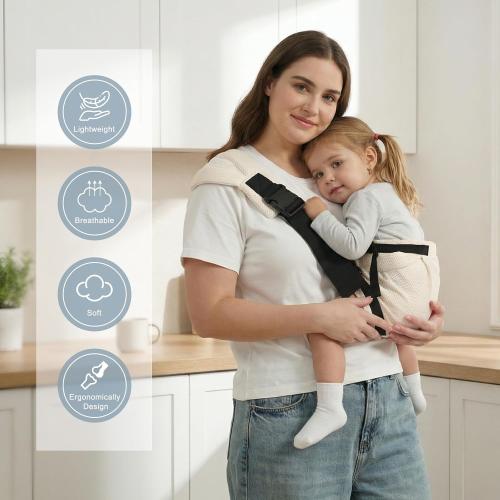 Toddler Carrier Sling Carry for 8-40lbs, Adjustable Baby Carrier Sling One Size Fit All, Hip Seat Newborn Baby Carrier Breathable & Ergonomic Design, Beige Mesh