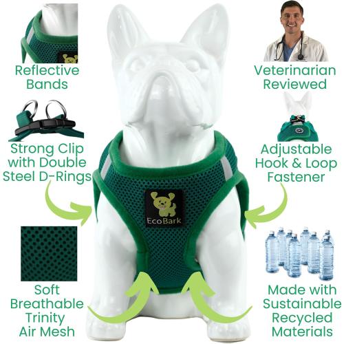 EcoBark Dog Harness - Luxury Step in Mesh Dog Harnesses in Forest Green - Soft & Secure Dog Harness Vest Body Wrap