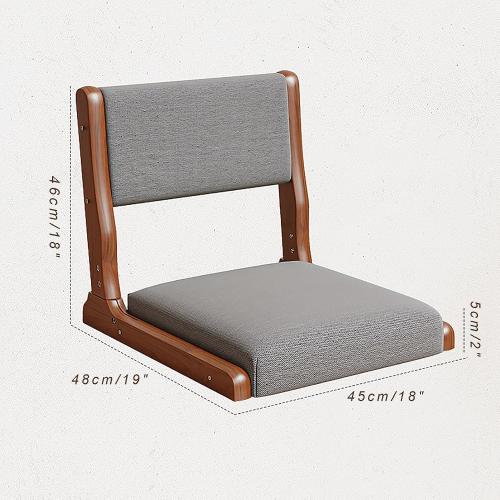 Foldable Japanese Tatami Chair, Solid Wood Legless Floor Chair with Breathable Linen Seat & Back Support, Meditation for Bedroom, Balcony, Bay Window, Walnut gray