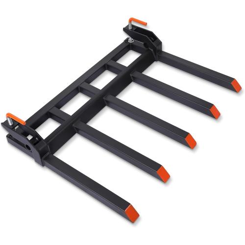 USED ‼️ Garvee Clamp on Debris Forks to 48 in Bucket, Heavy Duty 5 Fork Tines Clamp-on Pallet Attachments with 2500 LBS Capacity Fit for Tractor Bucket, Loader, Skid Steer