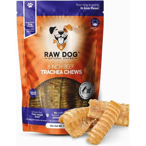 Raw Dog 6in 8pk Beef Trachea for Dogs, 100% Beef Trachea Chews, Grass Fed, Non-GMO, All-Natural Dog Treats, Premium Odor Free Trachea Dog Chews