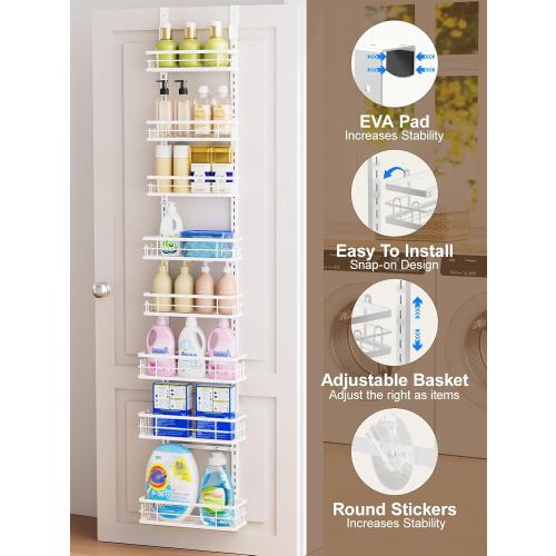 Delamu 9-Tier Over the Door Pantry Organizer, Adjustable Pantry Door Organizers and Storage, Metal Hanging Basket Wall Spice Rack Seasoning Organizer, Door Organizer Kitchen Bedroom Bathroom,12White