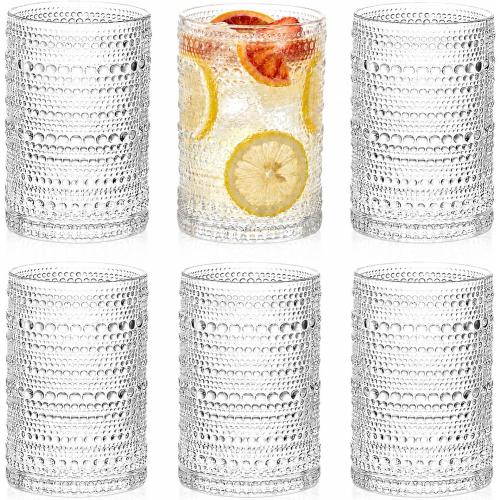 ZOOFOX Set of 8 Vintage Drinking Glasses, 13 oz Clear Hobnail Glasses Tumbler, Embossed Design Glassware for Beverages, Water, Juice, Beer, Cocktail, Whiskey and Milk