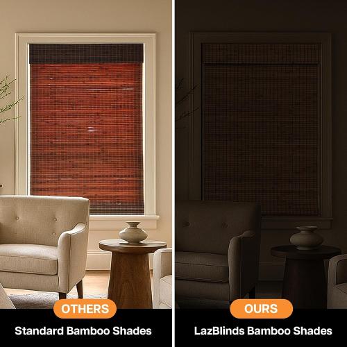 LazBlinds Cordless Blackout Bamboo Roman Shades, Room Darkening Blinds for Interior Windows, Thermal Insulated Roll Up Bamboo Blinds for Home & Patio, 29 W x 64 H, Penang Teak
