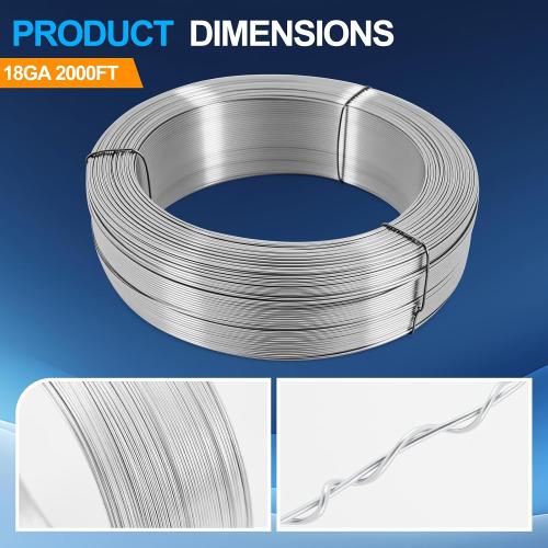 LEIFIDE Wire in Galvanized, 18 Gauge x 2000ft Hardware Cloth Roll Tie Tool Annealed Galvanized Steel Hobby Wire Flexible Reel for Home Decoration Industrial(Silver)