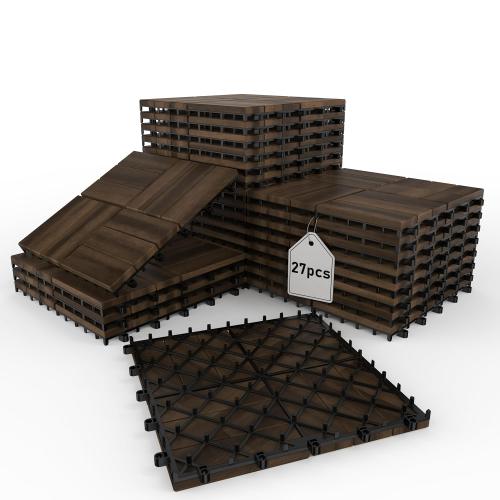 Acacia Wood Interlocking Deck Tiles, 12'' x12'' Outdoor Flooring for Balcony Decor, Backyard Paths & Garden Areas, Waterproof Wood Flooring Stable & Durable (27Pcs)