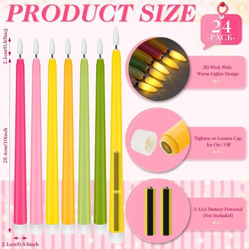 Baquler 24 Pcs 11'' Summer Fruit Flameless Taper Candles