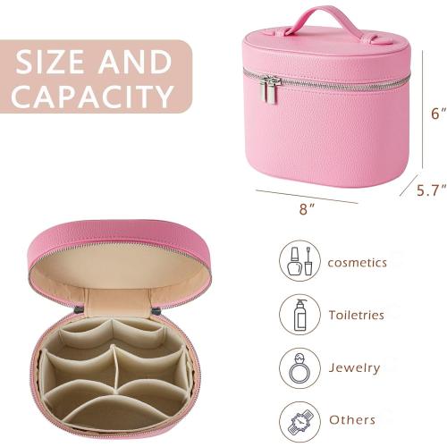 RSRSLEII Waterproof PU Leather Makeup Bag, Portable Toiletry Bag (02Pink)