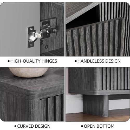 Garvee 46 Inch Shoe Cabinet with Fluted Door, 5-Tier Storage with 4 Adjustable Shelves, Rustic Entryway Shoe Bench for Hallway, Gray
