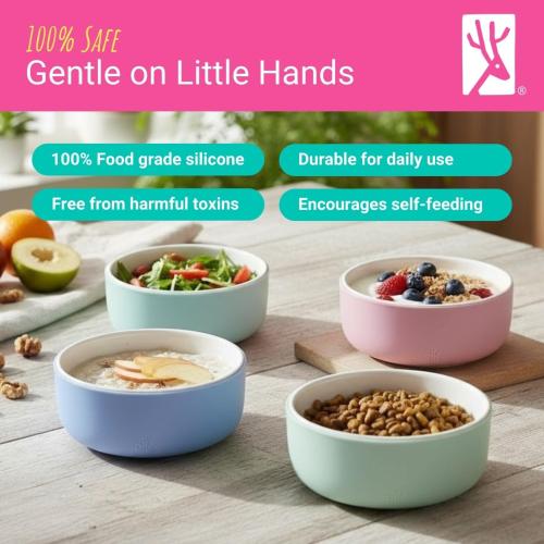Elk and Friends Kids/Toddler Porcelain Bowls   Silicone Sleeves | 4pk