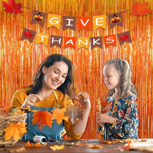 Orange Foil Fringe Curtain Backdrop 3 Pack, 3.2 x 8.2 FT Halloween Decor