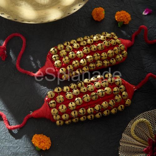 eSplanade Dance Ghungroo (50   50) Red 5 Line Ghungroo with Cushion Pads | Bell, Ghungru 5 Line Red Pad
